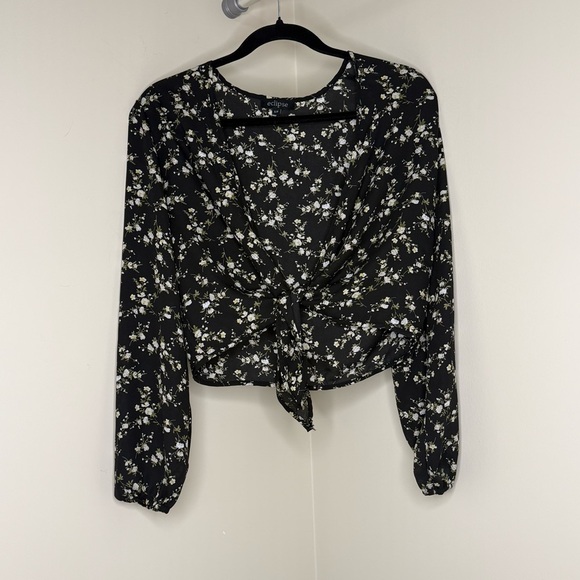 Eclipse Tops - Floral Black and Beige Chiffon Cover Up | Women's Cropped Kimono Light & Flowy